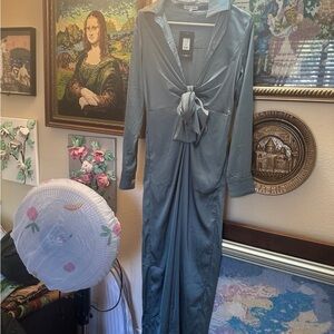Fashion Nova Gray Tie-Front Maxi Dress